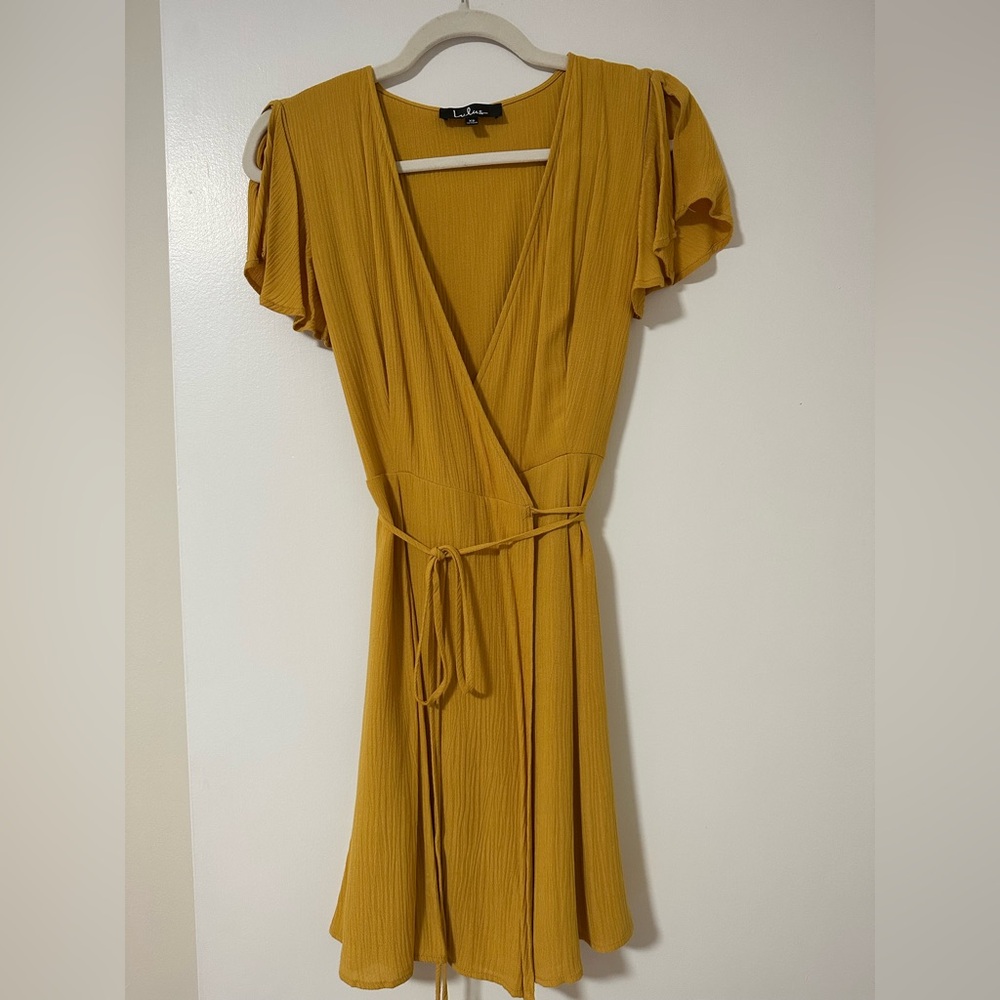 Lulus Mustard Wrap Dress